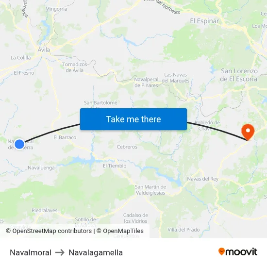 Navalmoral to Navalagamella map