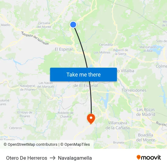 Otero De Herreros to Navalagamella map