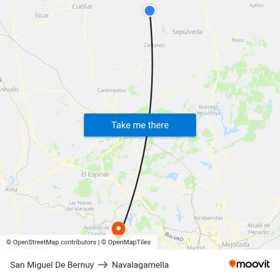 San Miguel De Bernuy to Navalagamella map