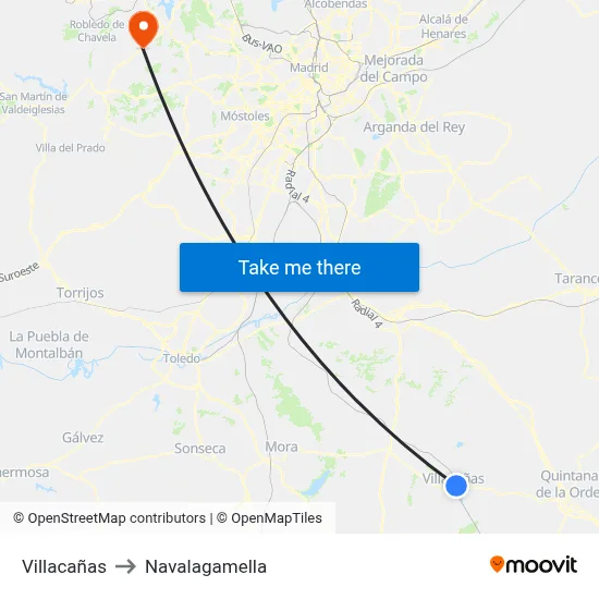 Villacañas to Navalagamella map