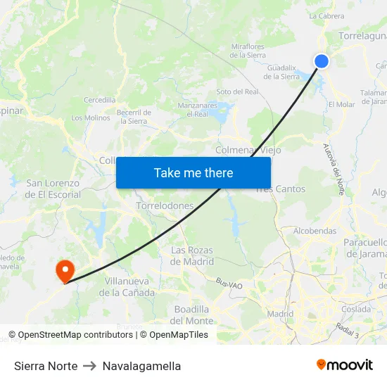 Sierra Norte to Navalagamella map