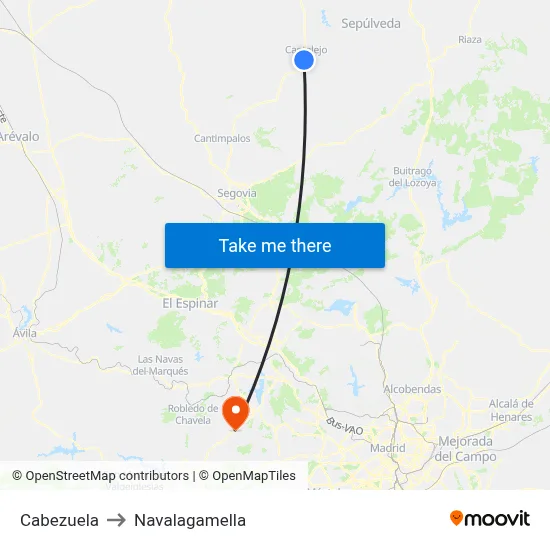 Cabezuela to Navalagamella map