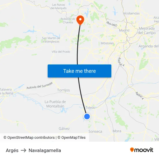 Argés to Navalagamella map