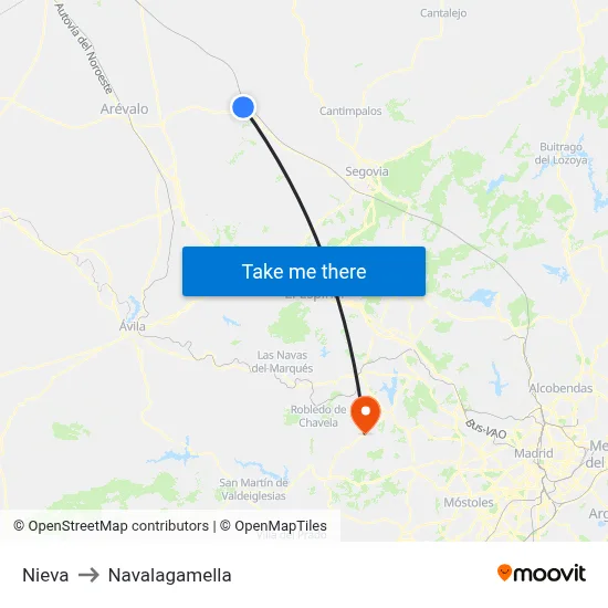 Nieva to Navalagamella map