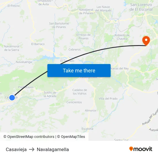 Casavieja to Navalagamella map