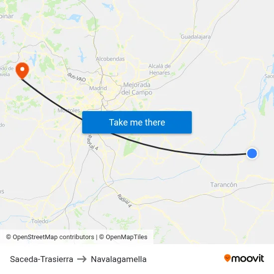 Saceda-Trasierra to Navalagamella map