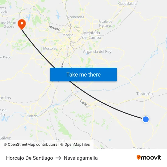 Horcajo De Santiago to Navalagamella map