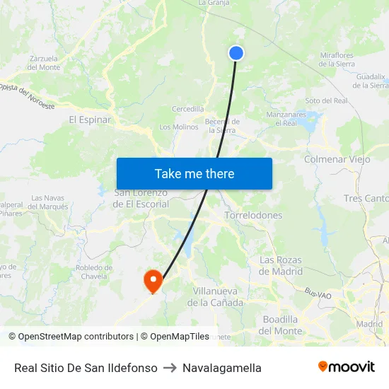 Real Sitio De San Ildefonso to Navalagamella map