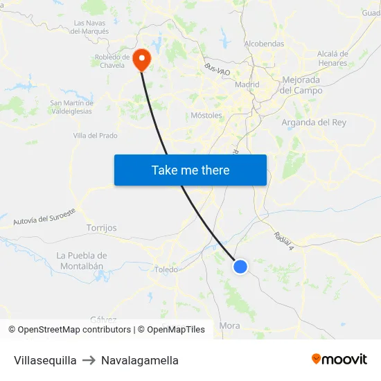 Villasequilla to Navalagamella map