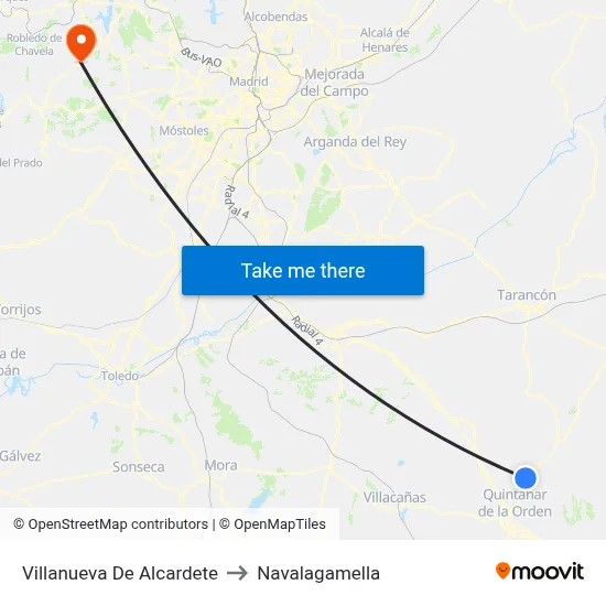 Villanueva De Alcardete to Navalagamella map