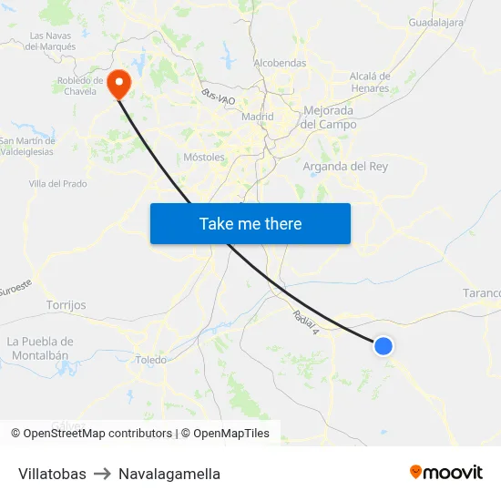 Villatobas to Navalagamella map