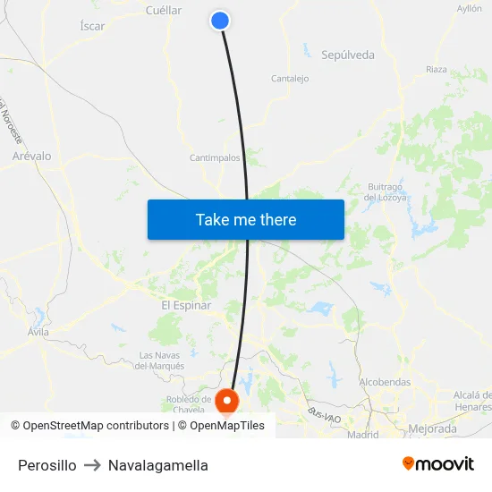 Perosillo to Navalagamella map