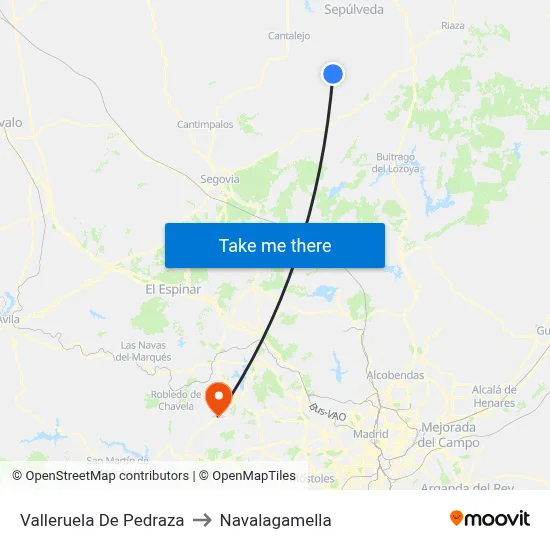 Valleruela De Pedraza to Navalagamella map