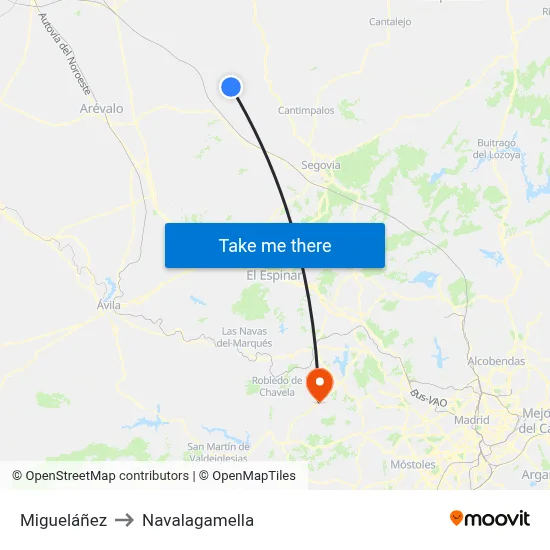 Migueláñez to Navalagamella map
