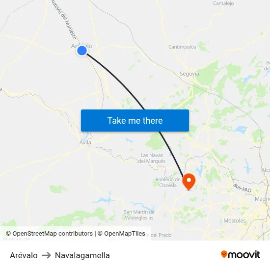 Arévalo to Navalagamella map