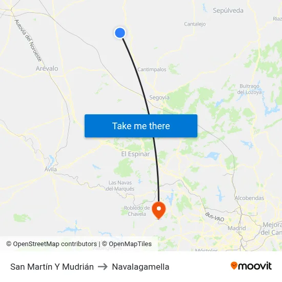 San Martín Y Mudrián to Navalagamella map