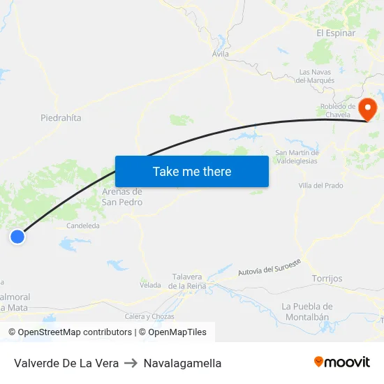 Valverde De La Vera to Navalagamella map