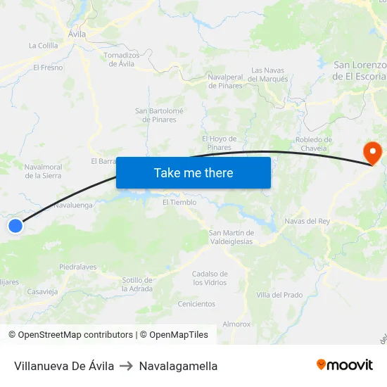 Villanueva De Ávila to Navalagamella map