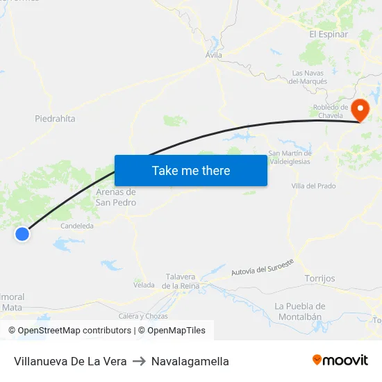 Villanueva De La Vera to Navalagamella map