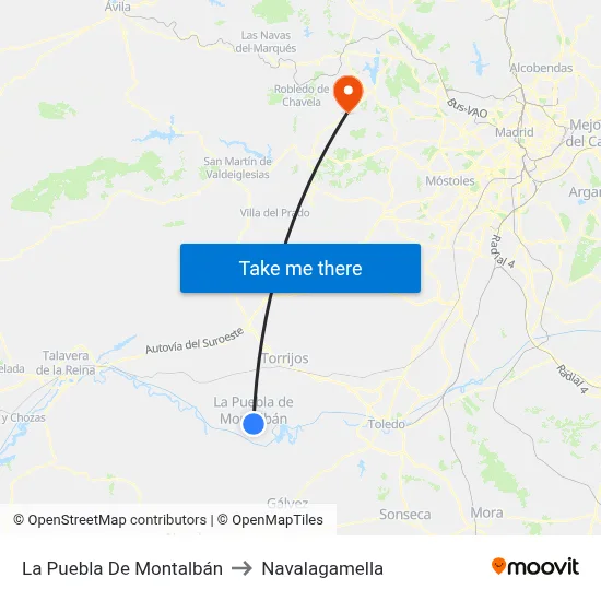 La Puebla De Montalbán to Navalagamella map