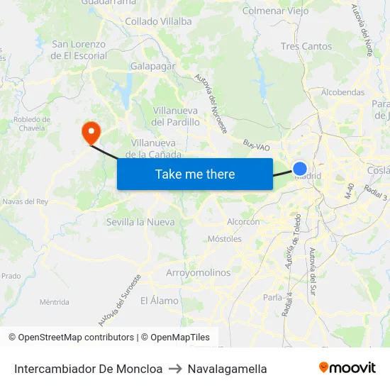 Intercambiador De Moncloa to Navalagamella map