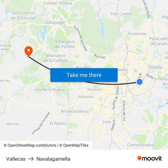 Vallecas to Navalagamella map