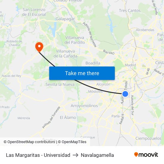 Las Margaritas - Universidad to Navalagamella map