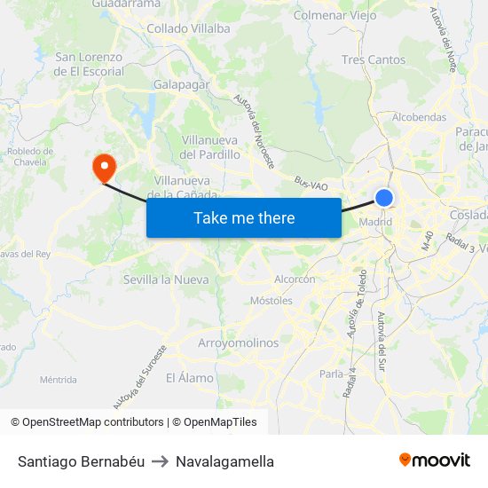 Santiago Bernabéu to Navalagamella map