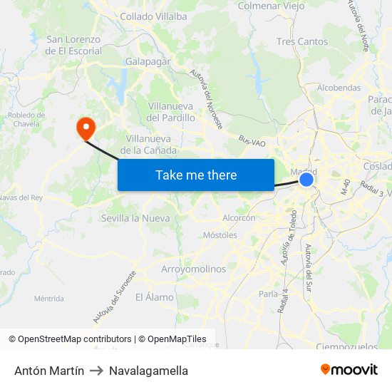 Antón Martín to Navalagamella map