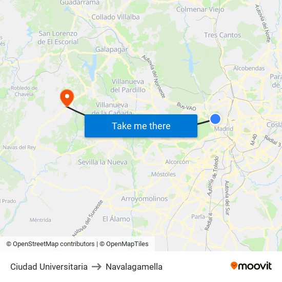 Ciudad Universitaria to Navalagamella map
