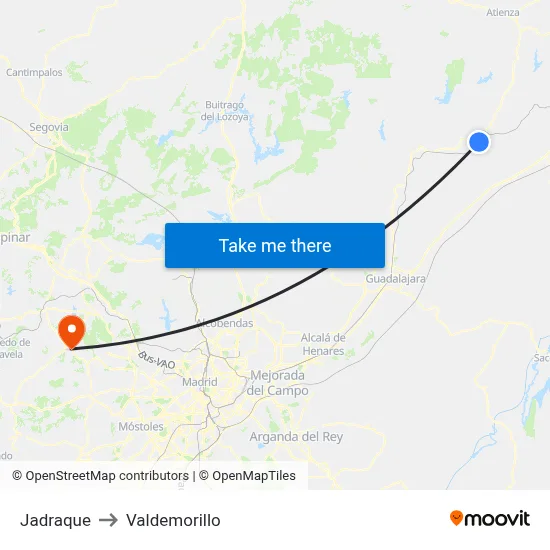Jadraque to Valdemorillo map
