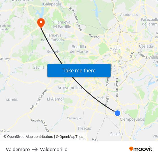 Valdemoro to Valdemorillo map