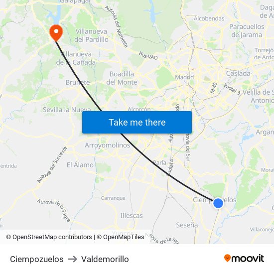 Ciempozuelos to Valdemorillo map