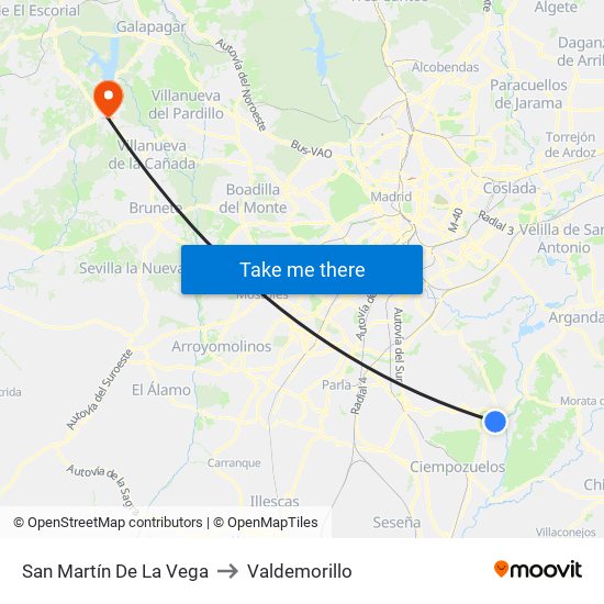 San Martín De La Vega to Valdemorillo map