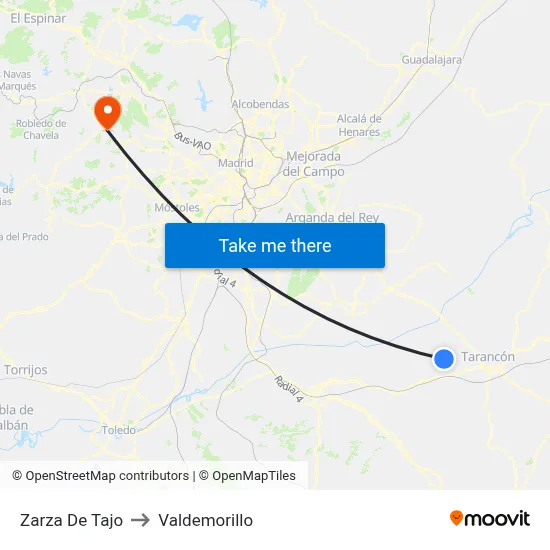 Zarza De Tajo to Valdemorillo map