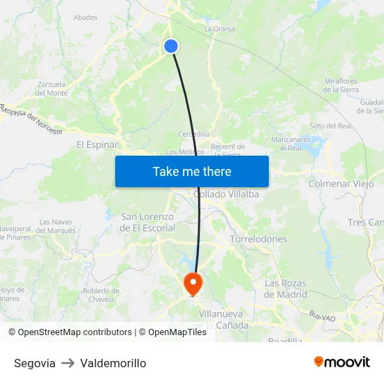 Segovia to Valdemorillo map