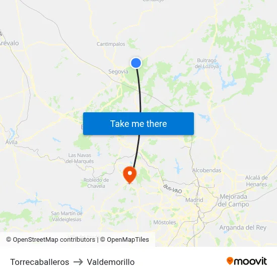 Torrecaballeros to Valdemorillo map
