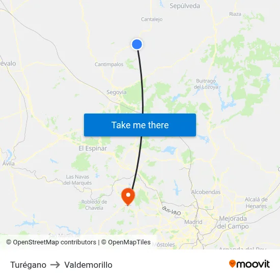 Turégano to Valdemorillo map