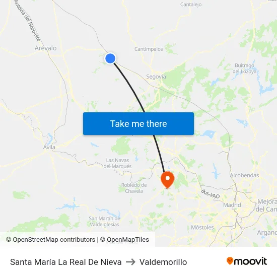 Santa María La Real De Nieva to Valdemorillo map
