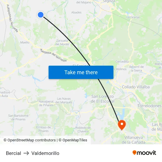 Bercial to Valdemorillo map