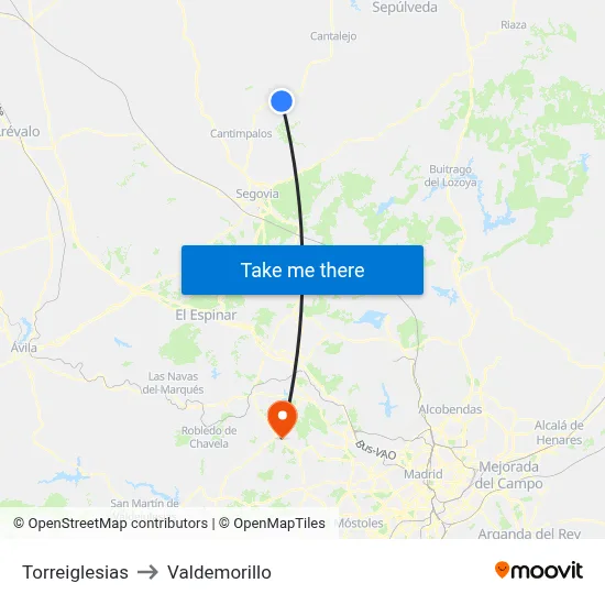 Torreiglesias to Valdemorillo map