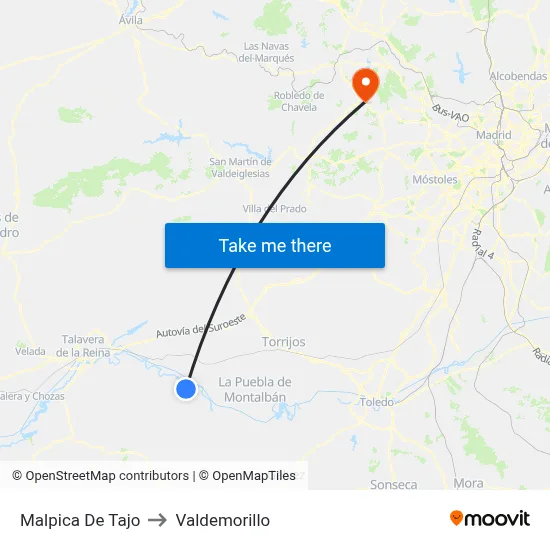 Malpica De Tajo to Valdemorillo map