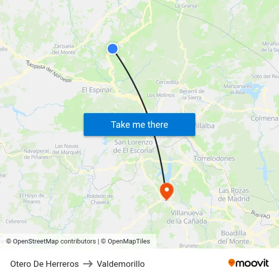 Otero De Herreros to Valdemorillo map