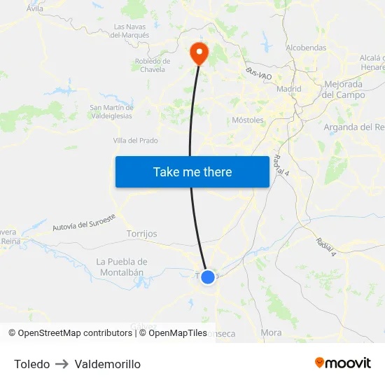Toledo to Valdemorillo map