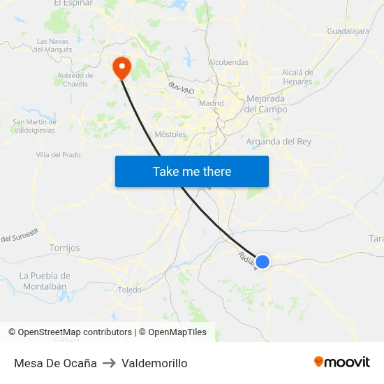 Mesa De Ocaña to Valdemorillo map