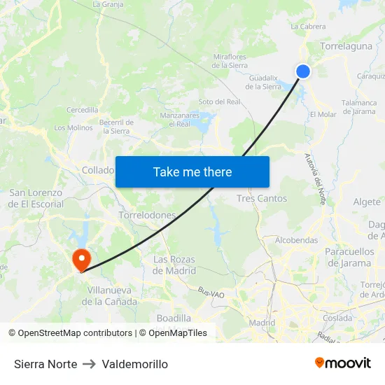 Sierra Norte to Valdemorillo map