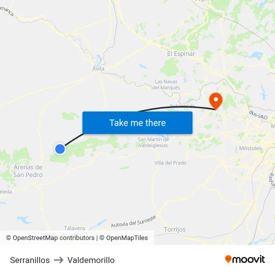 Serranillos to Valdemorillo map