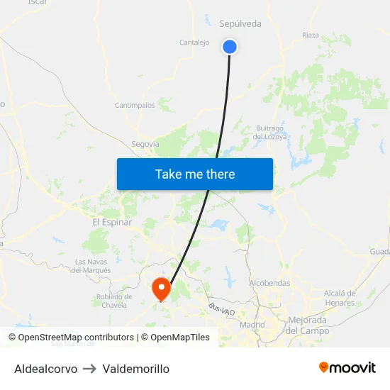 Aldealcorvo to Valdemorillo map