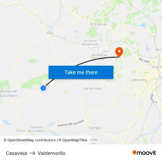 Casavieja to Valdemorillo map