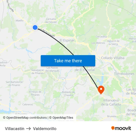 Villacastín to Valdemorillo map